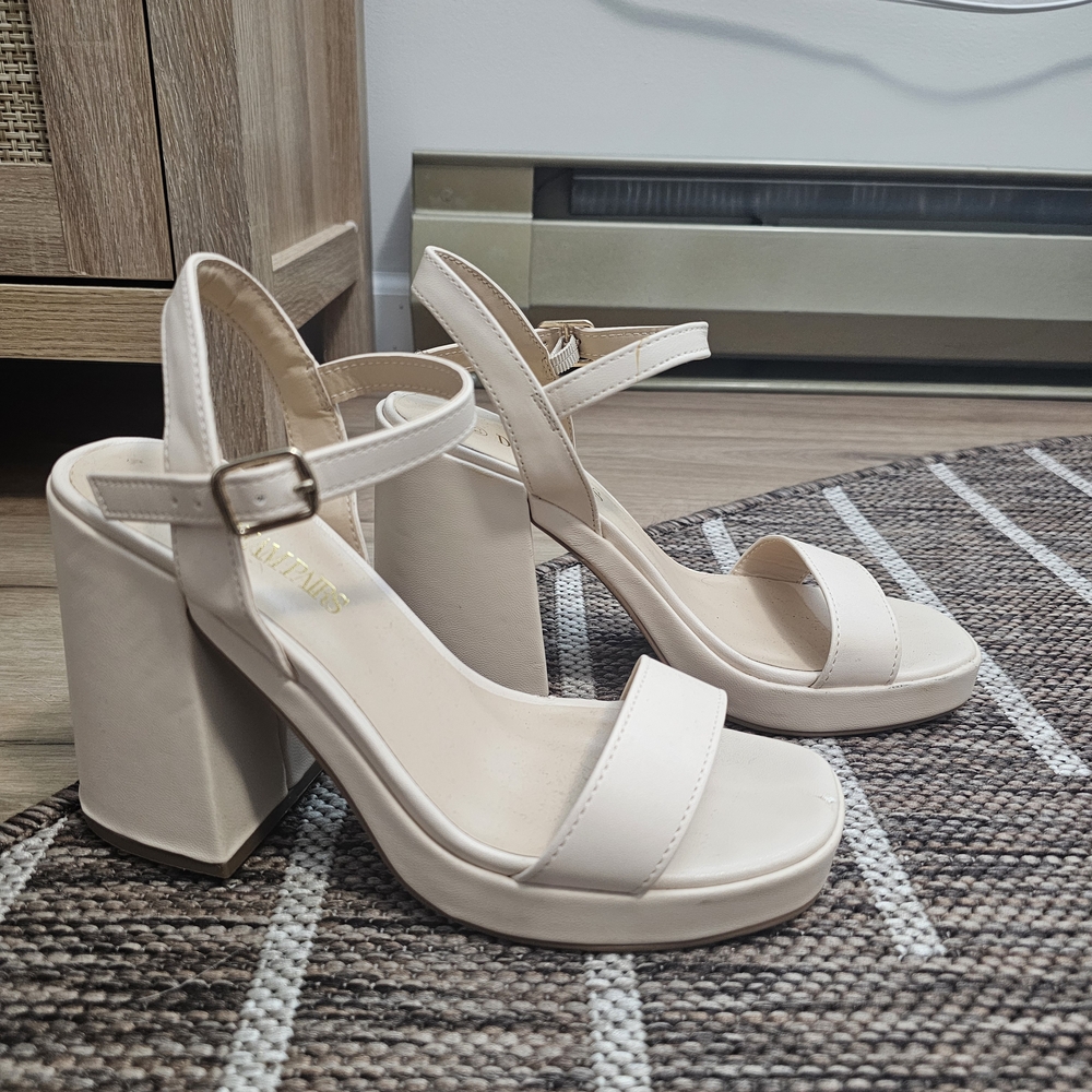 Elegant Cream Block Heel Sandals